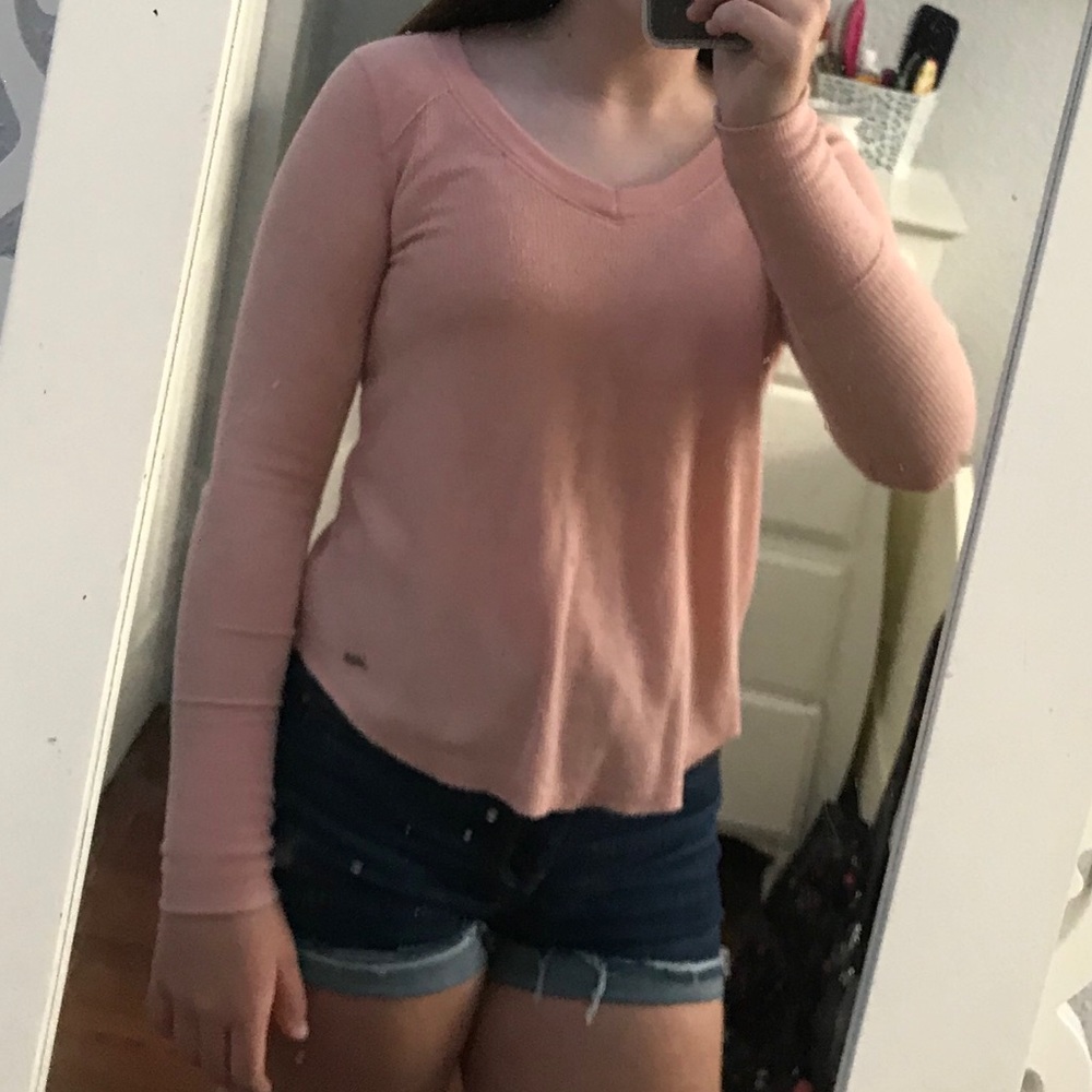 🌻 hollister pink ribbed long sleeve tee sweater